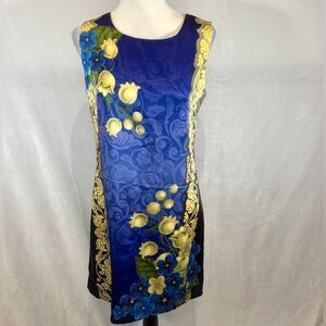 Boutique blue and yellow silk blend sheath dress size medium